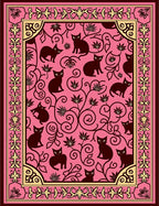 Whimsical Pink Black Cat Floral Rug