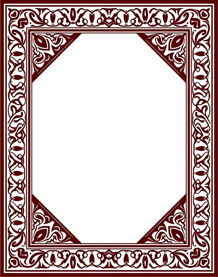 Maroon Elaborate Floral Octagon Frame Rug