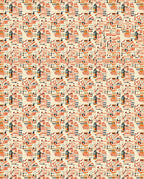 Mid Century Architectural Buildings Orange Cream Rug