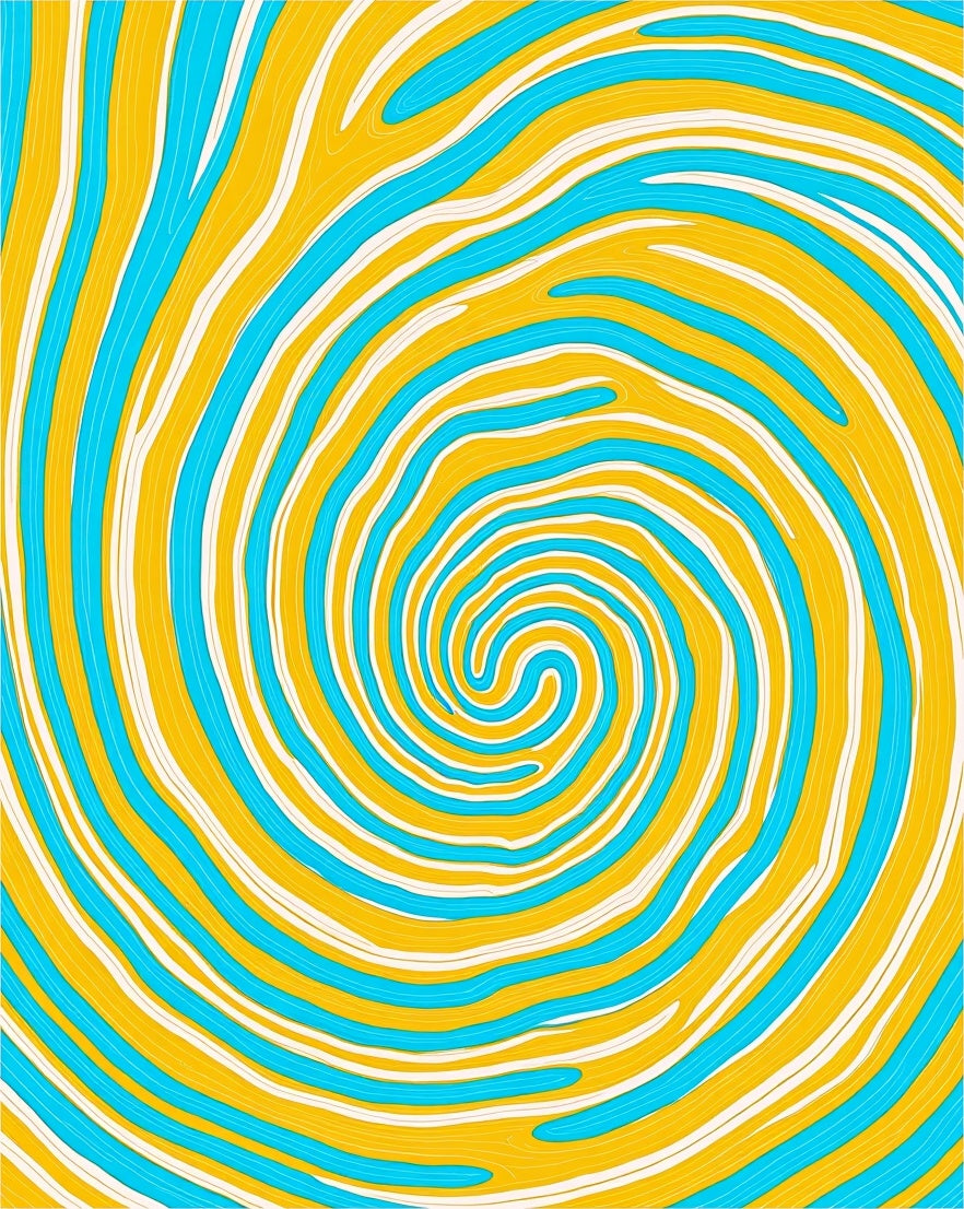 Vibrant Yellow Aqua Swirl Spiral Rug