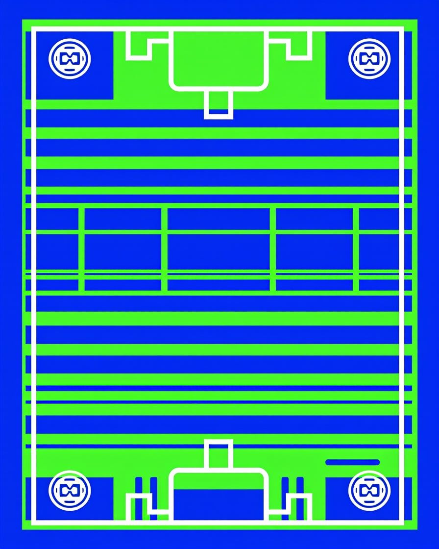 Bold Blue Lime Grid Court Rug