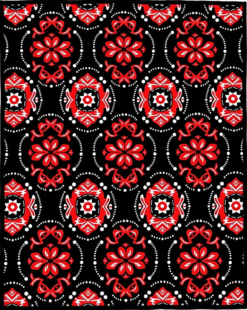 Vibrant Scarlet Red Black Bloom Oval Rug