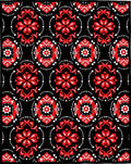 Vibrant Scarlet Red Black Bloom Oval Rug