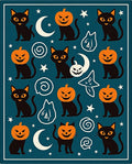 Spooky Black Cats Pumpkin Heads Halloween Rug