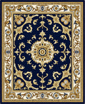 Ornate Navy Gold Medallion Filigree Rug