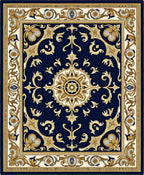 Ornate Navy Gold Medallion Filigree Rug