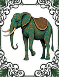 Emerald Elephant With Gold Leaf Swirls Rug