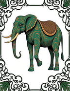 Emerald Elephant With Gold Leaf Swirls Rug