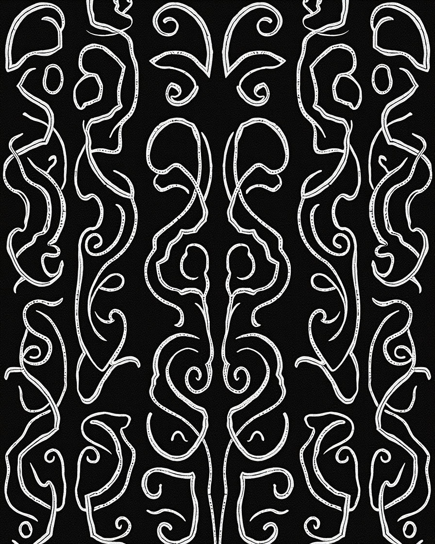 Organic White Swirls Black Textured Rug