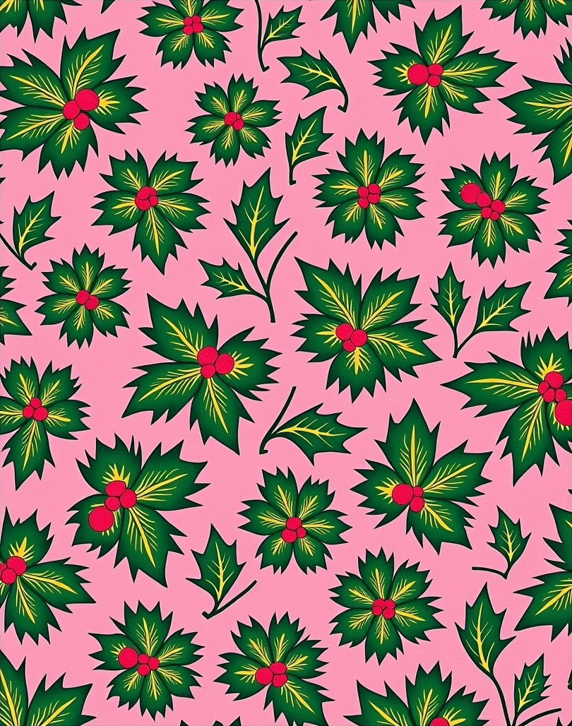 Pink Green Holly Berry Blossoms Rug