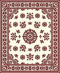 Crimson Floral Medallion Ivory Border Rug