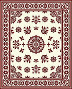 Crimson Floral Medallion Ivory Border Rug