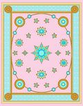 Pink Turquoise Gold Floral Medallion Frame Rug