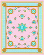 Pink Turquoise Gold Floral Medallion Frame Rug