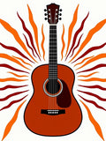 Guitar Sunburst Orange Red Rays Rug