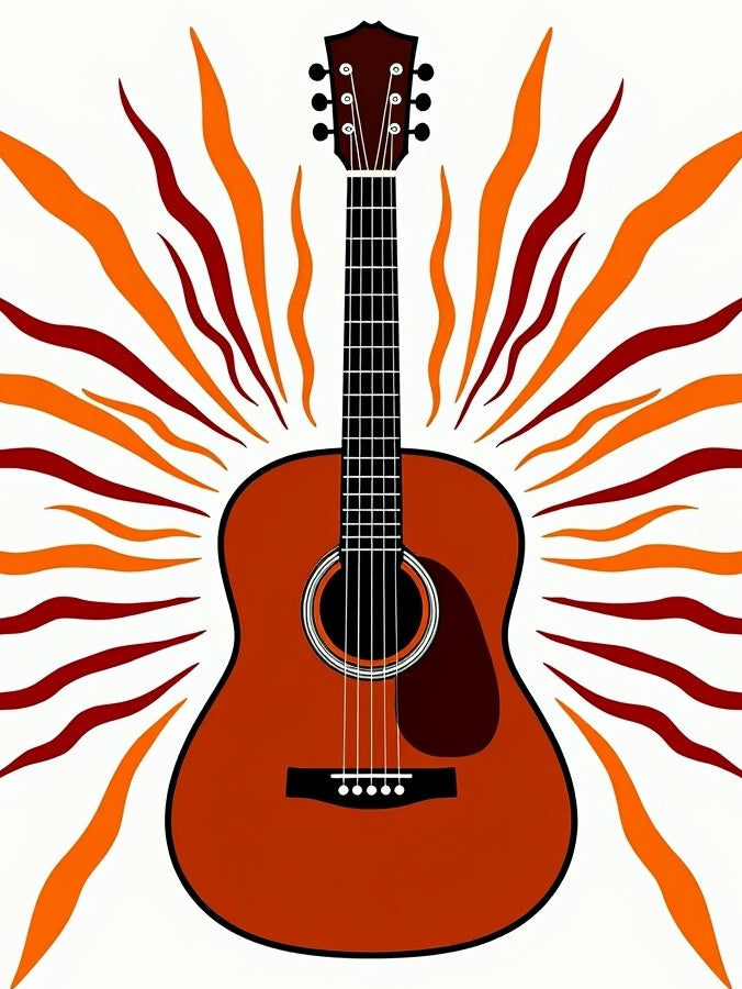 Guitar Sunburst Orange Red Rays Rug