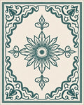 Ornate Teal Floral Centerpiece Border Rug