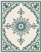 Ornate Teal Floral Centerpiece Border Rug