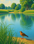 Serene Lakeside Bird and Reeds Rug