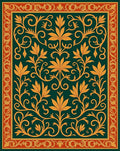 Golden Floral Vines on Dark Emerald Green Rug