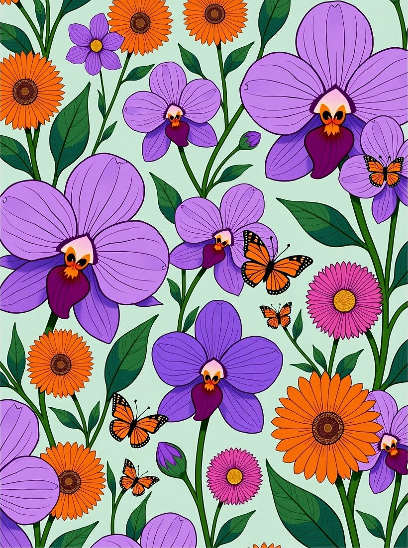 Vibrant Orchid And Butterfly Garden Rug
