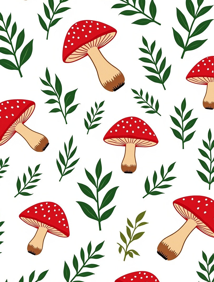 Red Polka Dot Mushroom Foliage Scatter Rug