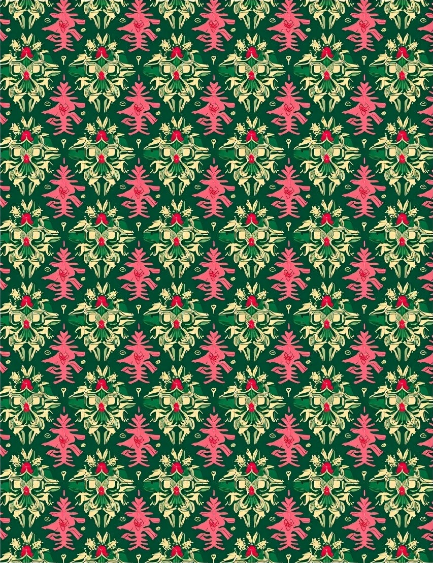 Emerald Pink Floral Medallion Symmetry Rug