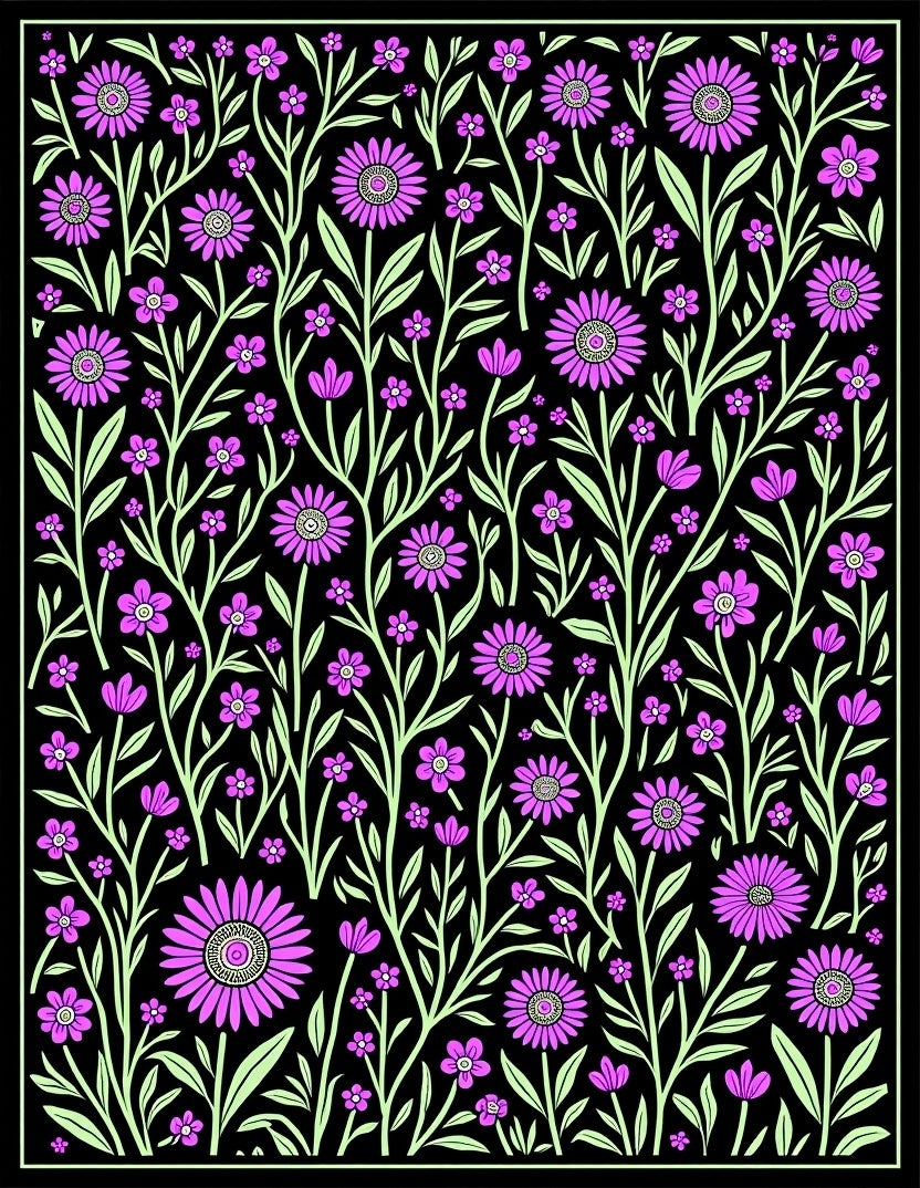 Vibrant Pink Violet Floral Garden Rug