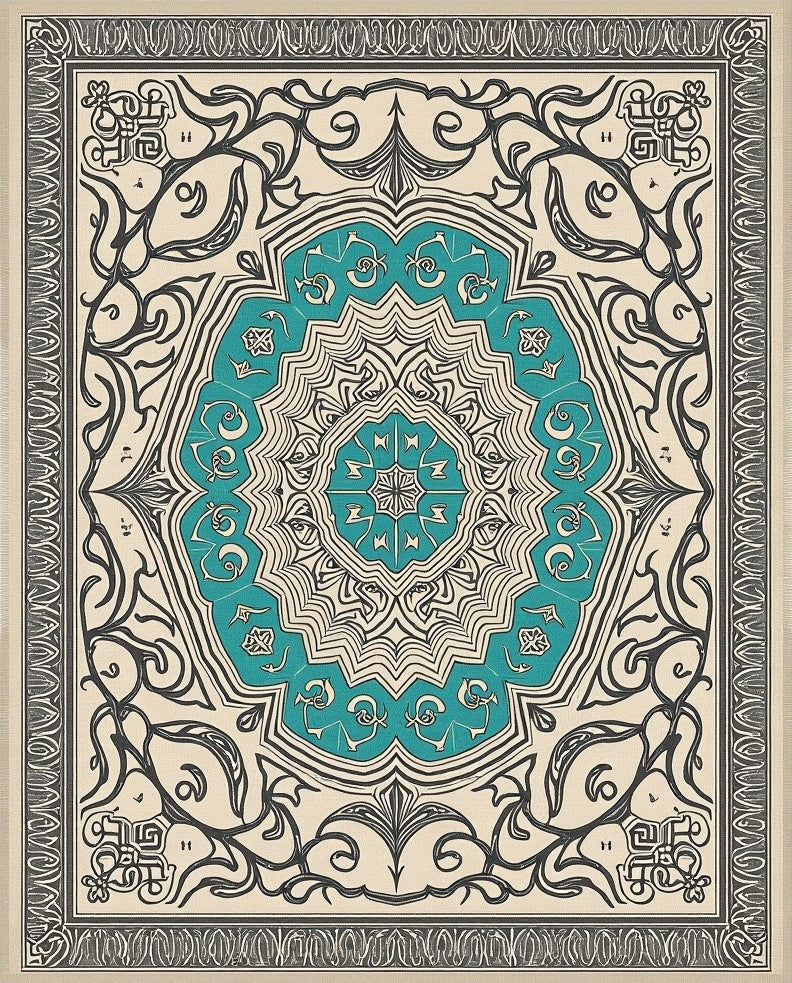 Teal Medallion Arabesque Scroll Rug