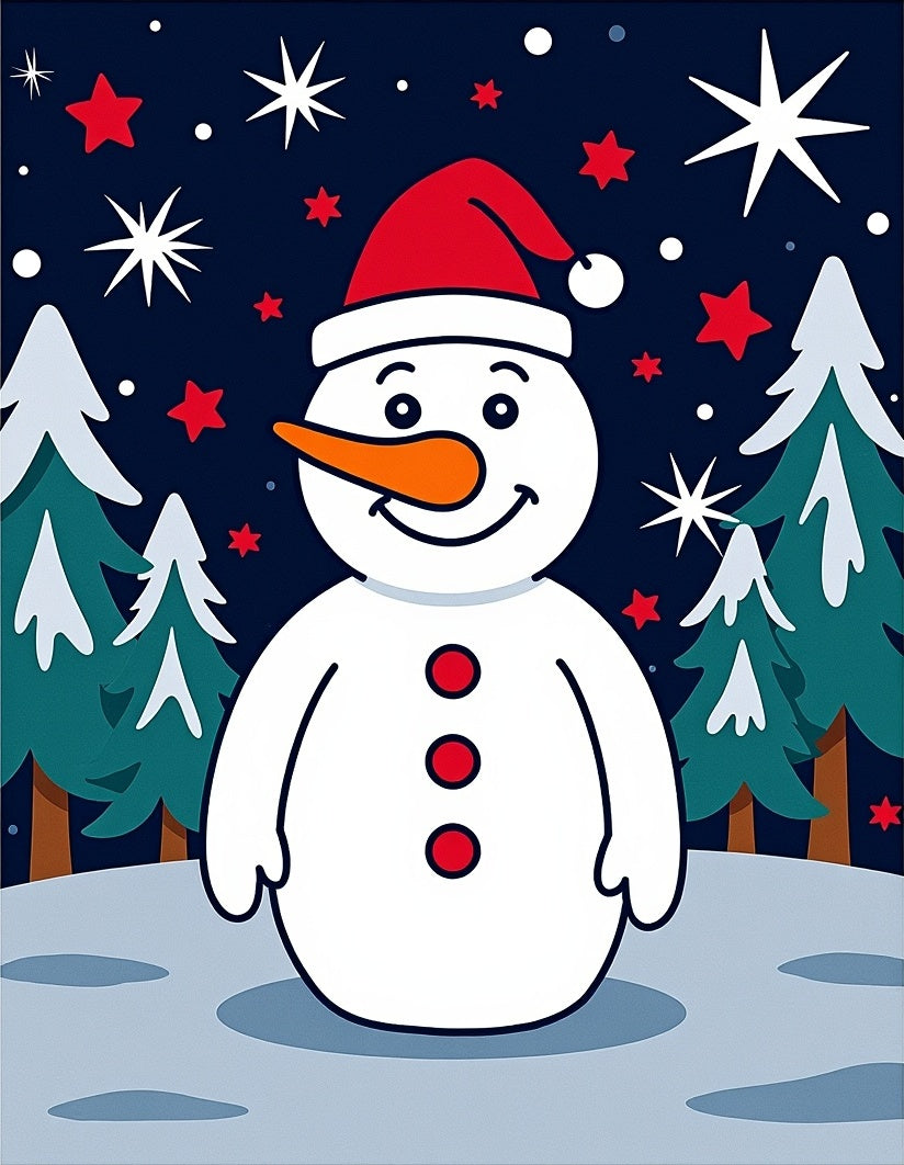 Festive Snowman Amongst Snowy Pines Rug