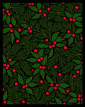 Dark Green Red Berry Holly Garland Rug
