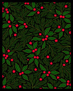Dark Green Red Berry Holly Garland Rug