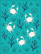 Coastal Blue White Crab Seaweed Ensemble Rug