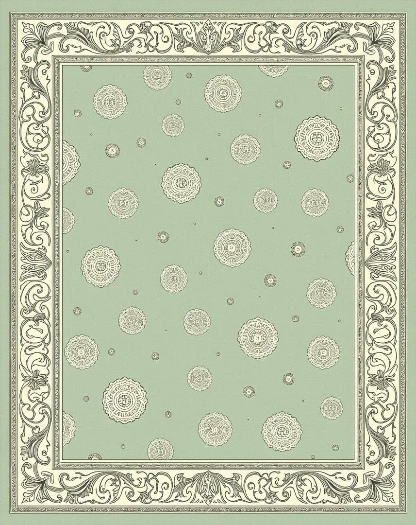 Pale Green Medallion Border Rug