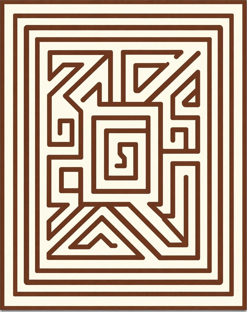 Brown Cream Geometric Maze Rug