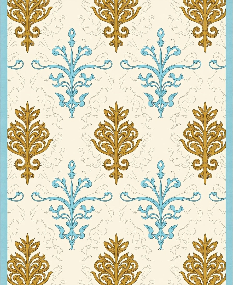 Gilded Aqua Ornamental Scroll Rug
