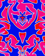 Vibrant Blue Pink Red Abstract Symmetry Rug