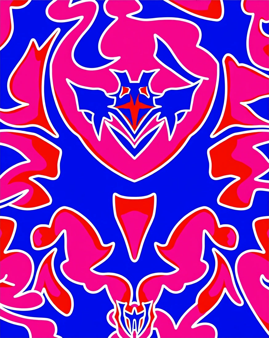 Vibrant Blue Pink Red Abstract Symmetry Rug