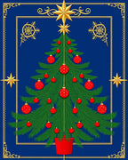 Golden Star Festive Pine Tree Rug