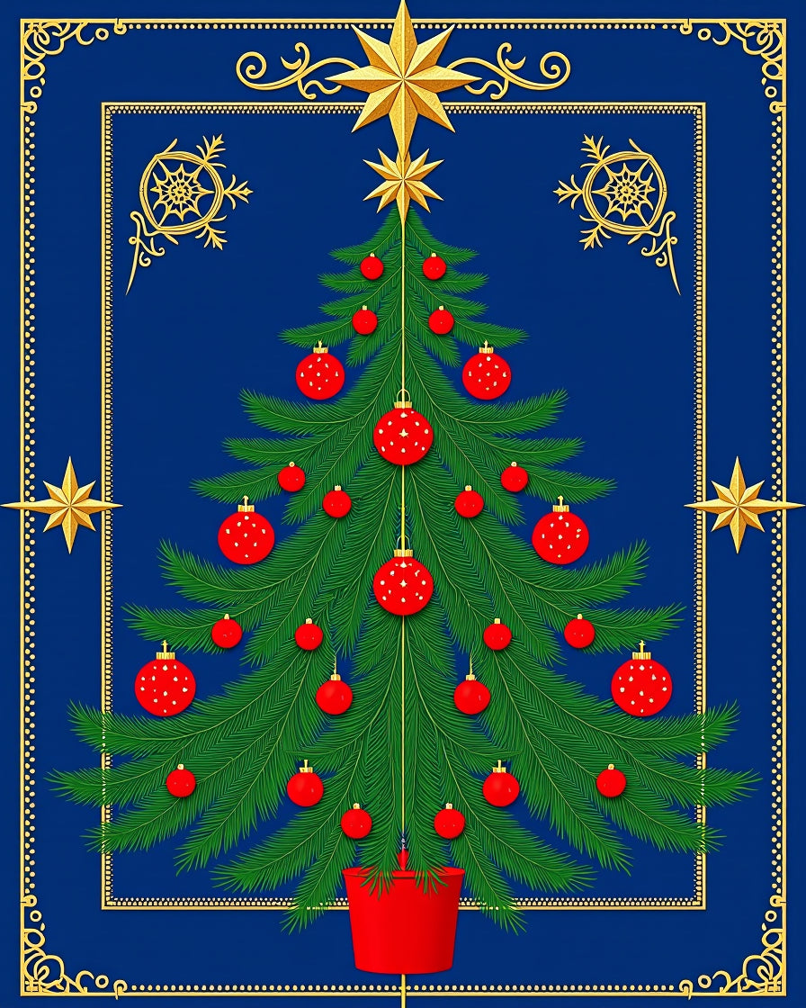 Golden Star Festive Pine Tree Rug
