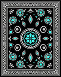 Black Turquoise Floral Medallion Frame Rug