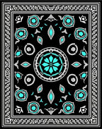 Black Turquoise Floral Medallion Frame Rug