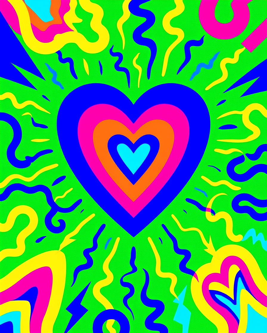 Vibrant Neon Heart Explosion Rug