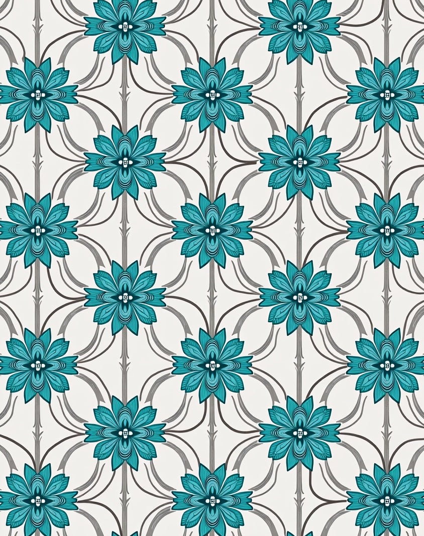 Teal Floral Lattice Medallion Rug