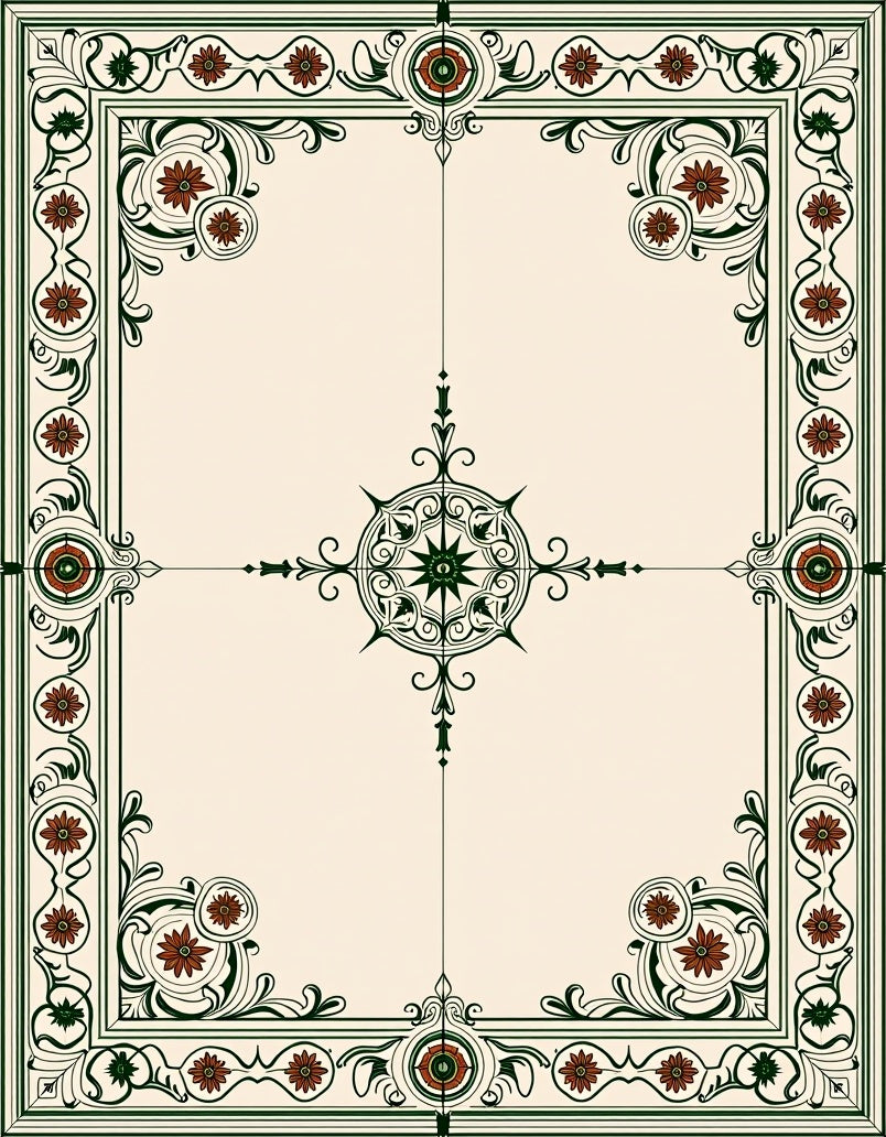 Ornate Crimson Floral Border Medallion Rug