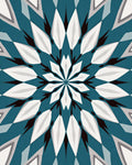 Teal White Geometric Spoked Star Rug