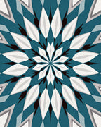 Teal White Geometric Spoked Star Rug