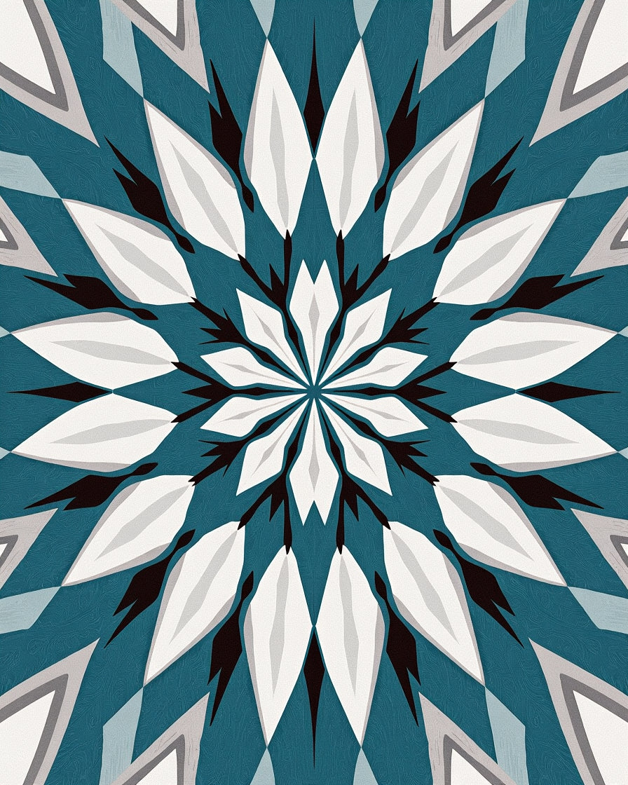 Teal White Geometric Spoked Star Rug