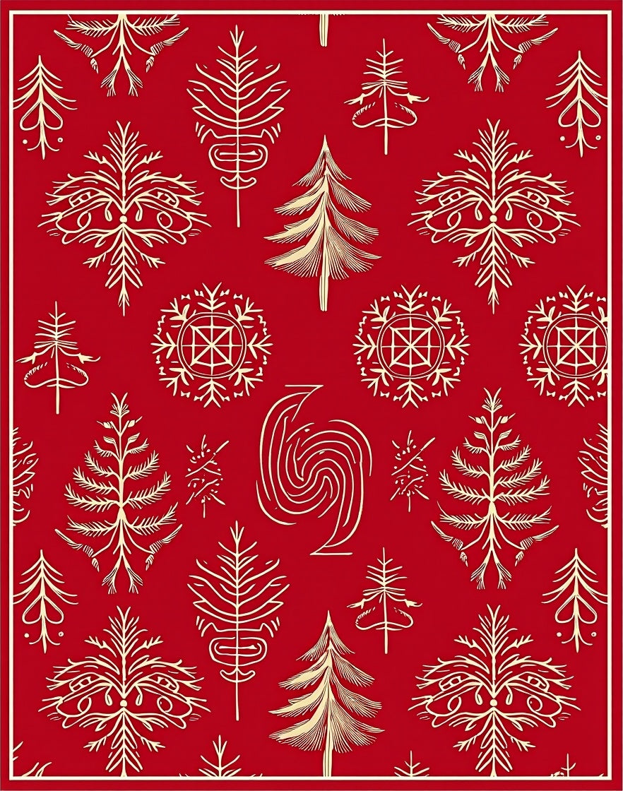 Crimson Winter Tree Snowflake Vignette Rug