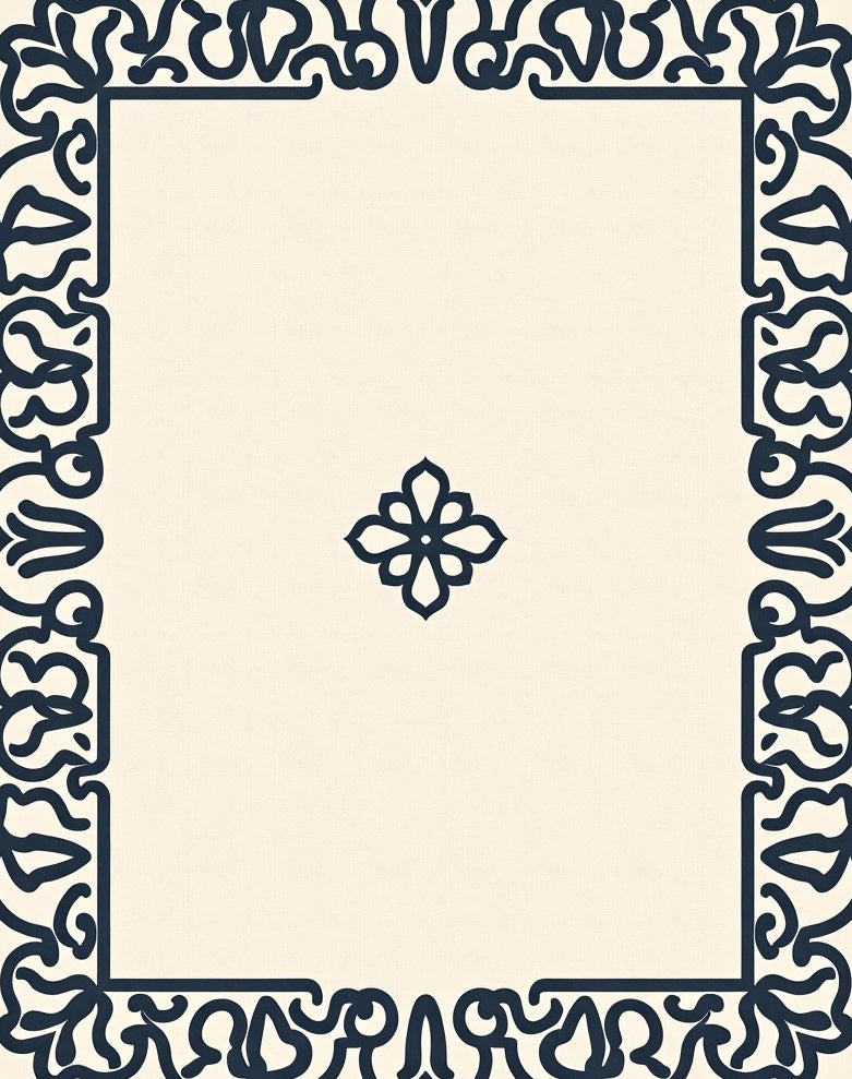 Cream Navy Floral Border Rug